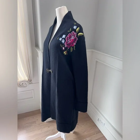 Soft Surroundings Black Cardigan with Floral Embroidery - Picture 4 of 13